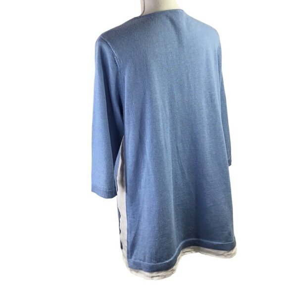 J. Jill Linen Blend Knit Sweater Tunic 3/4 Sleeve Shirt Blue White Faux Layers - Picture 6 of 9